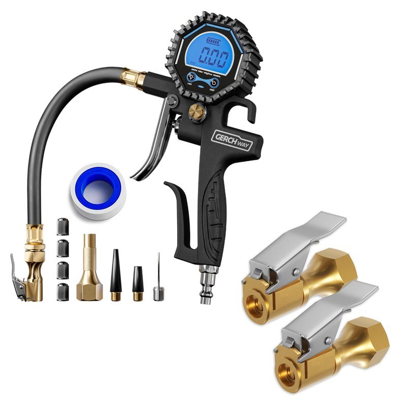 Tire Pressure Gauge + Inflator Kit